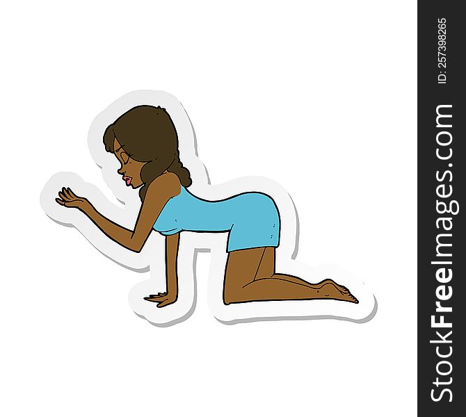 Sticker Of A Cartoon Woman On All Fours