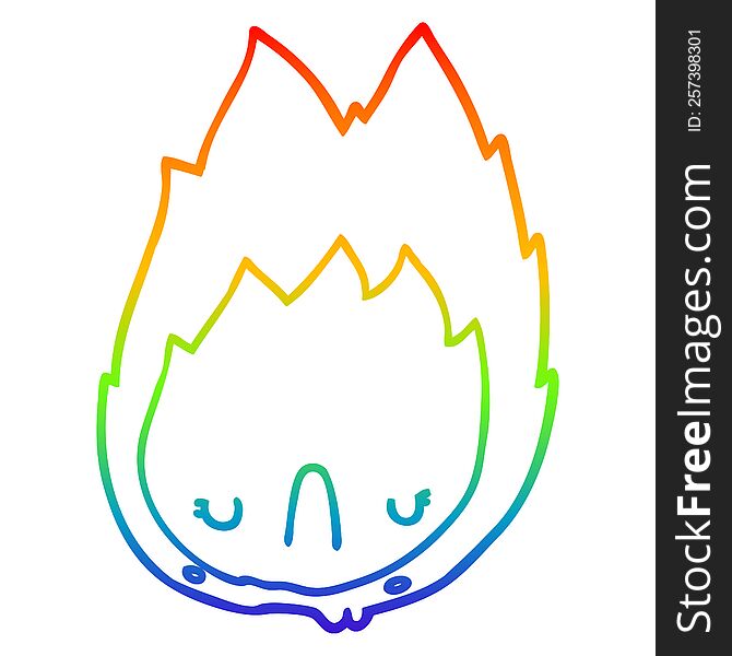 rainbow gradient line drawing of a cartoon unhappy flame