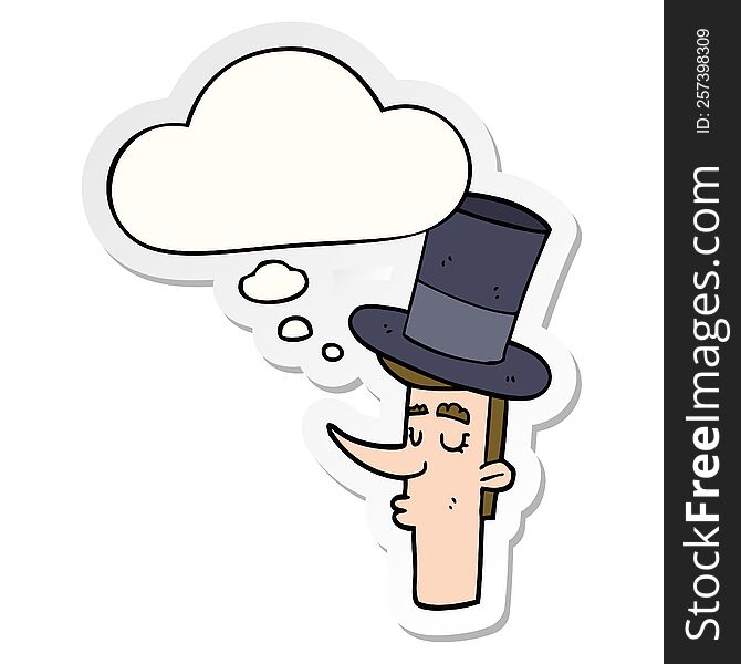 cartoon man wearing top hat with thought bubble as a printed sticker
