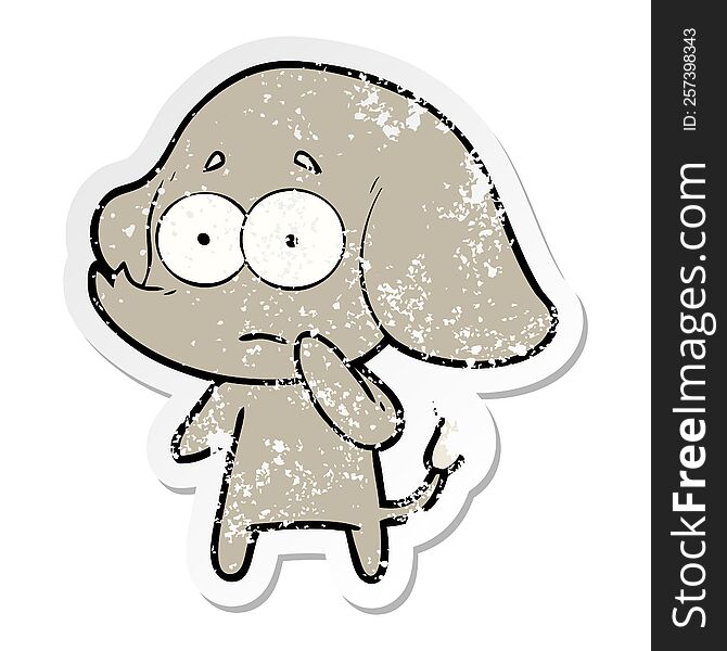 Distressed Sticker Of A Cartoon Unsure Elephant