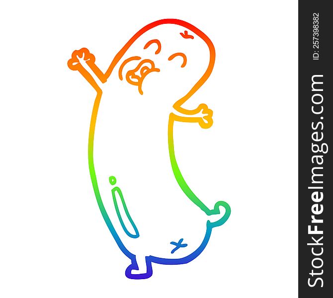 rainbow gradient line drawing of a cartoon dancing sausage