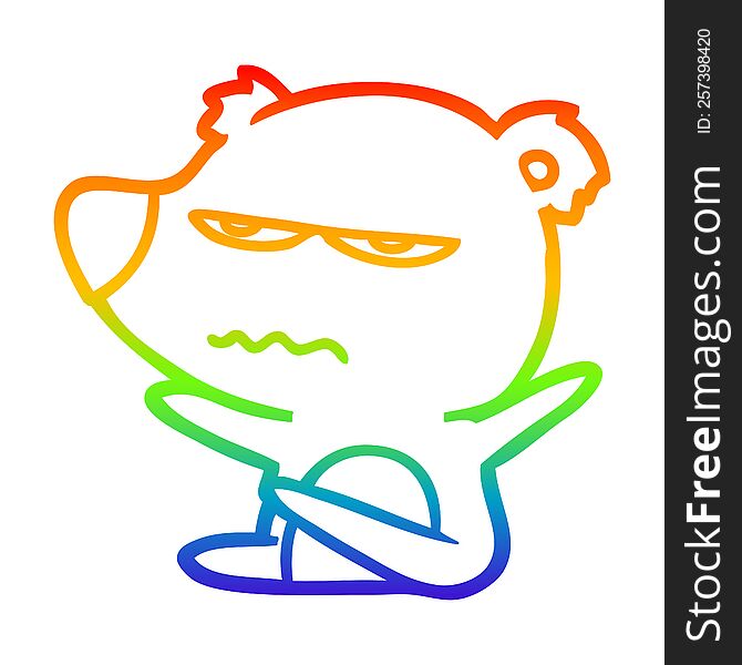 rainbow gradient line drawing of a angry bear cartoon