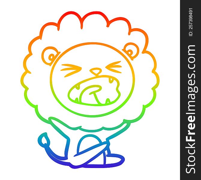 Rainbow Gradient Line Drawing Cartoon Lion Throwing Tantrum