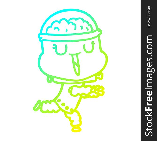 Cold Gradient Line Drawing Happy Cartoon Robot Running