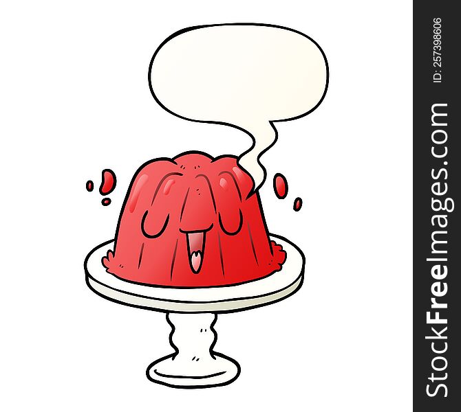 cartoon jelly on plate wobbling with speech bubble in smooth gradient style