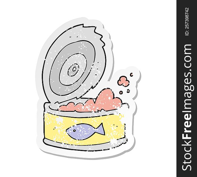 retro distressed sticker of a cartoon can of tuna
