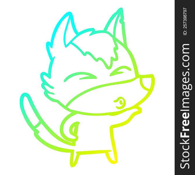 Cold Gradient Line Drawing Cartoon Wolf Pouting