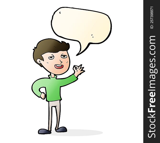 Cartoon Man Making Excellent Gesture With Speech Bubble