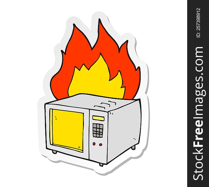 sticker of a cartoon microwave on fire