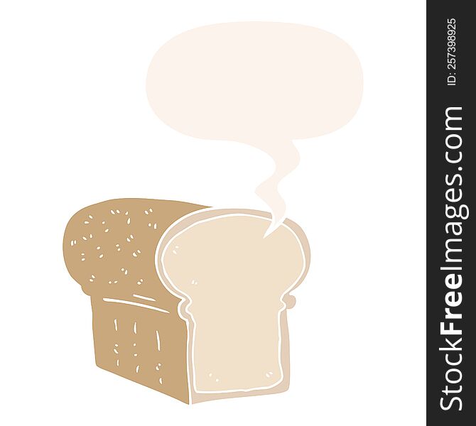 cartoon loaf of bread with speech bubble in retro style