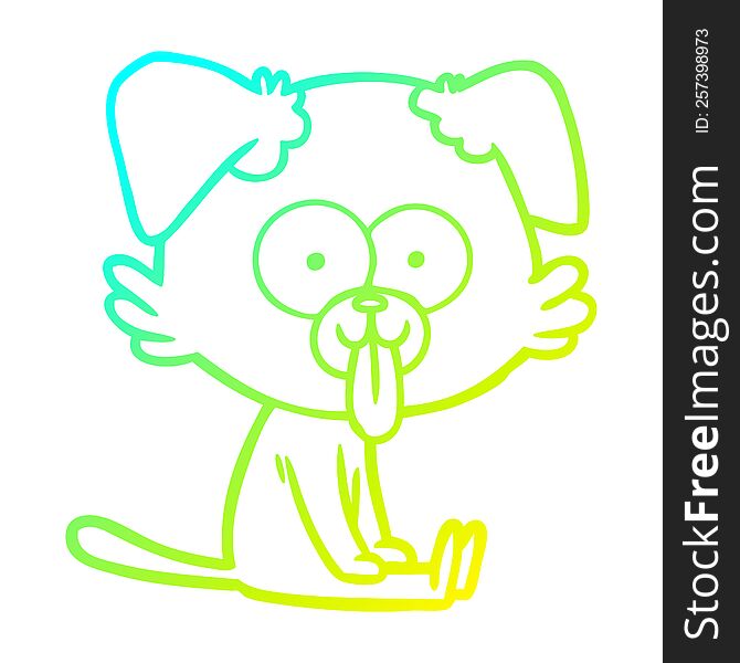 cold gradient line drawing of a cartoon sitting dog with tongue sticking out