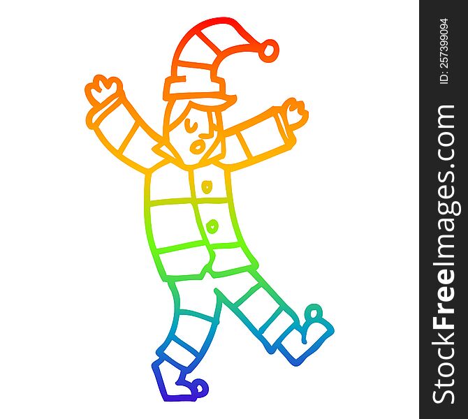 rainbow gradient line drawing of a cartoon man in traditional pyjamas