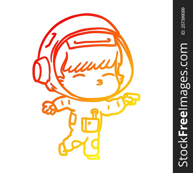 warm gradient line drawing of a cartoon curious astronaut