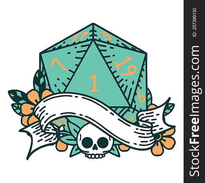 Natural One D20 Dice Roll Illustration