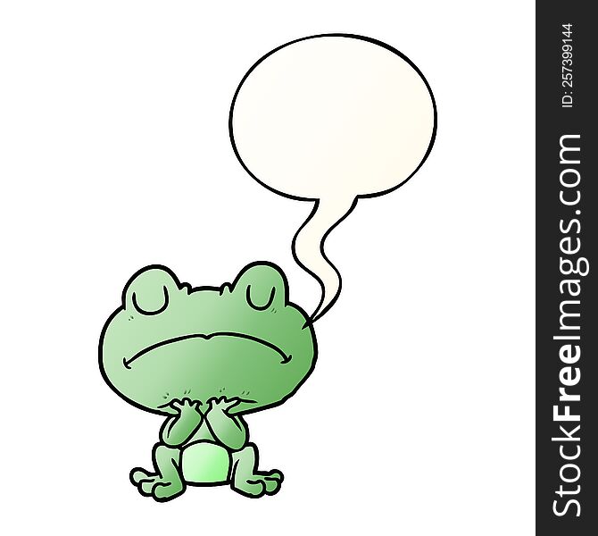 cartoon frog waiting patiently with speech bubble in smooth gradient style