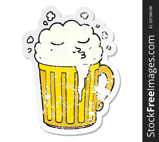 distressed sticker of a cartoon mug of beer