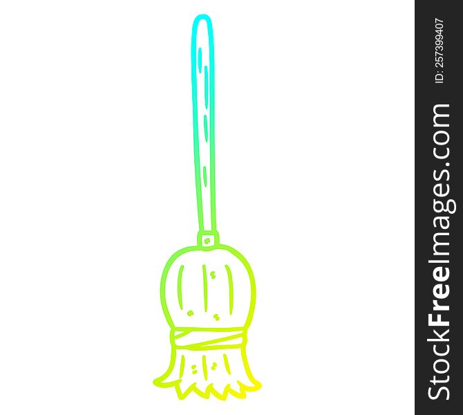 cold gradient line drawing of a cartoon broom