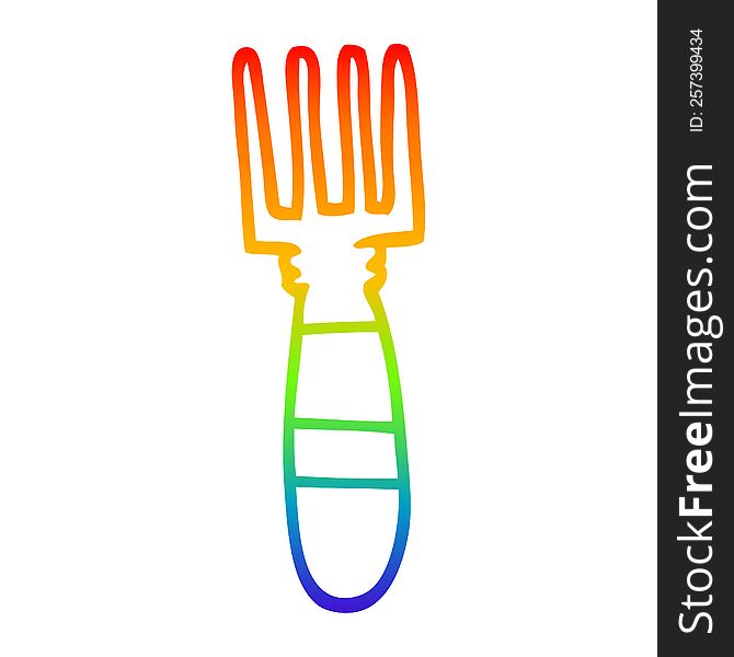 Rainbow Gradient Line Drawing Cartoon Fork