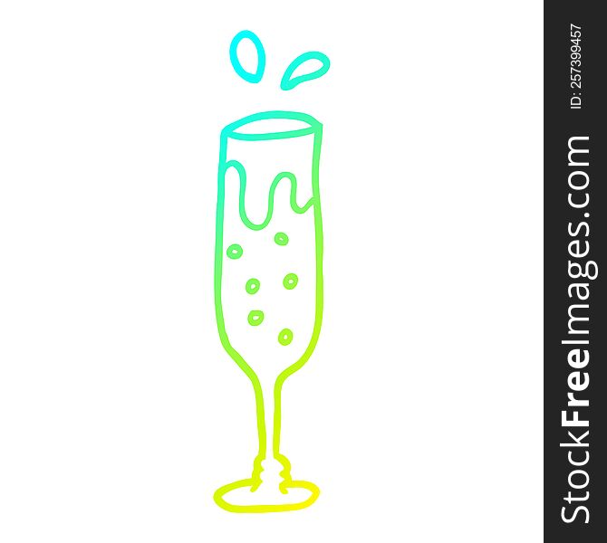 cold gradient line drawing cartoon glass of champagne