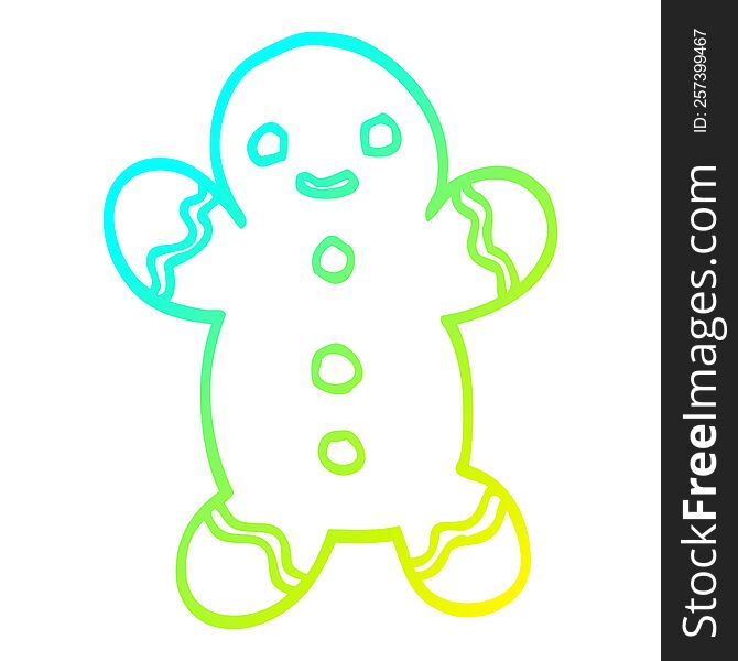 cold gradient line drawing of a cartoon christmas gingerbread