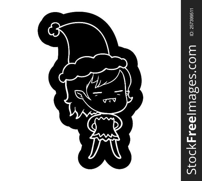 quirky cartoon icon of a undead vampire girl wearing santa hat