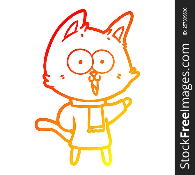 Warm Gradient Line Drawing Funny Cartoon Cat