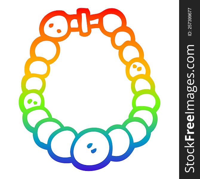 rainbow gradient line drawing of a cartoon pearl necklace