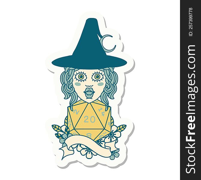 Human Mage With Natural Twenty Dice Roll Sticker