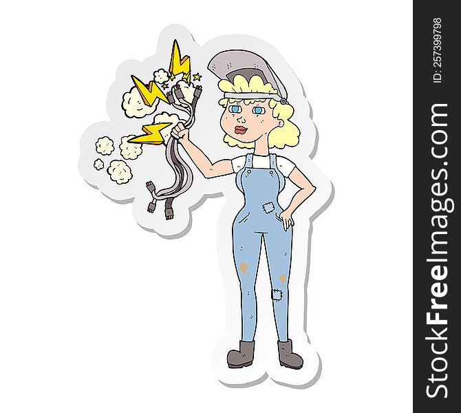 sticker of a cartoon electrician woman