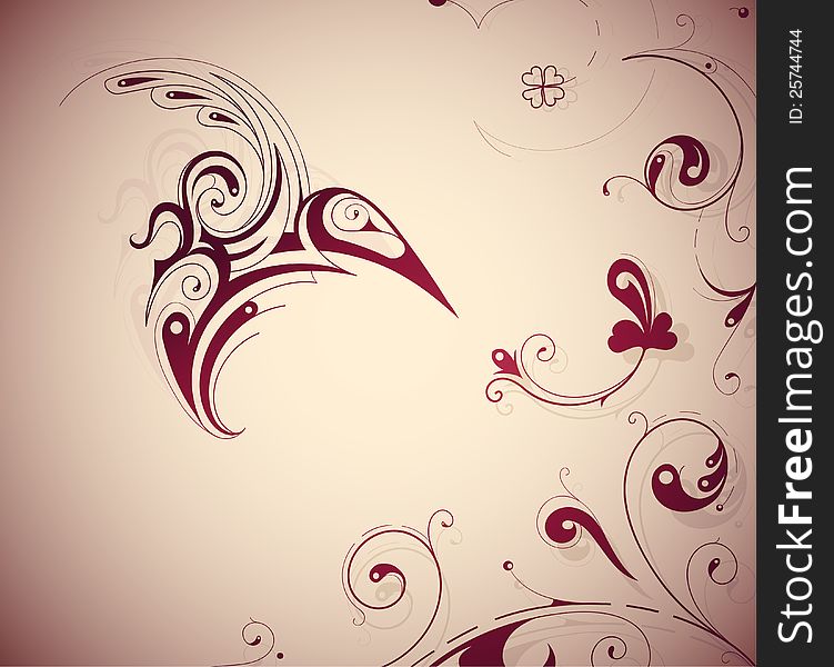 Graphic concept wth flowers and bird. Graphic concept wth flowers and bird