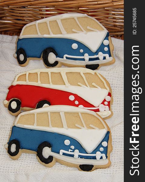 Three Camper Van Designed Fresh Cookie Biscuits.