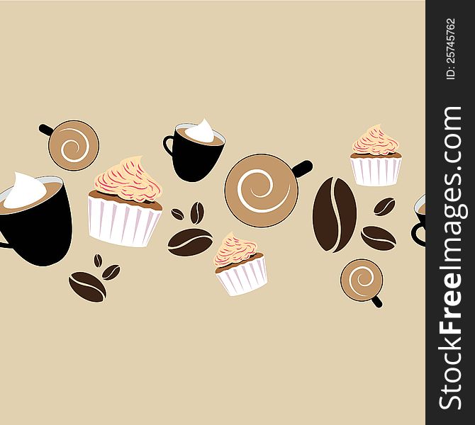 Seamless coffee and cupcake pattern. Seamless coffee and cupcake pattern