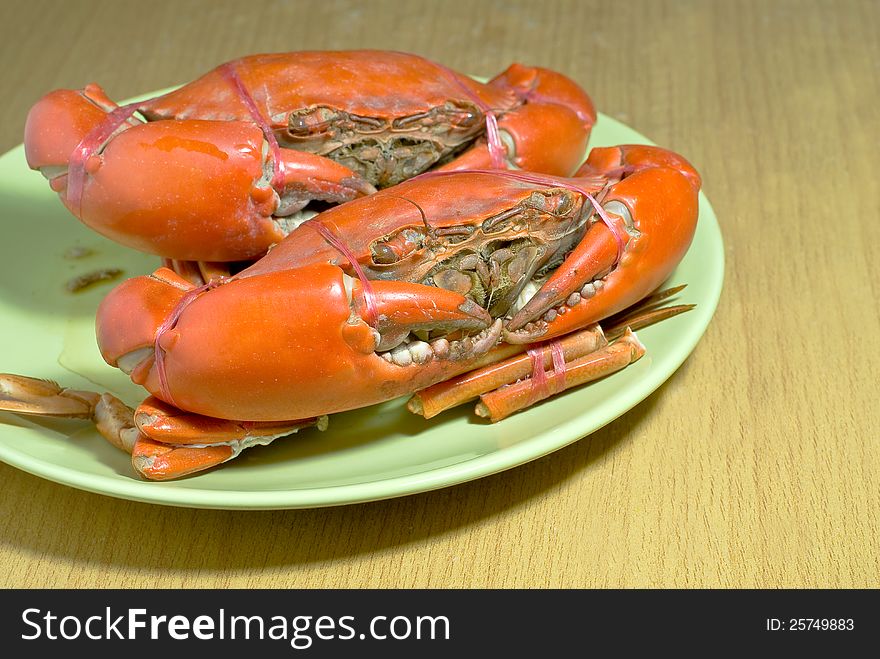 Steamed crabs prepared on plate