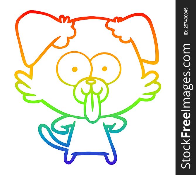 Rainbow Gradient Line Drawing Cartoon Dog With Tongue Sticking Out