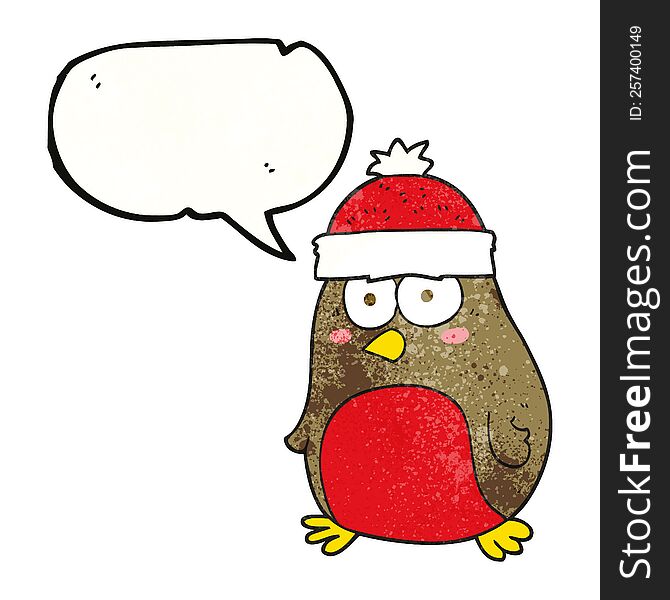 Speech Bubble Textured Cartoon Christmas Robin