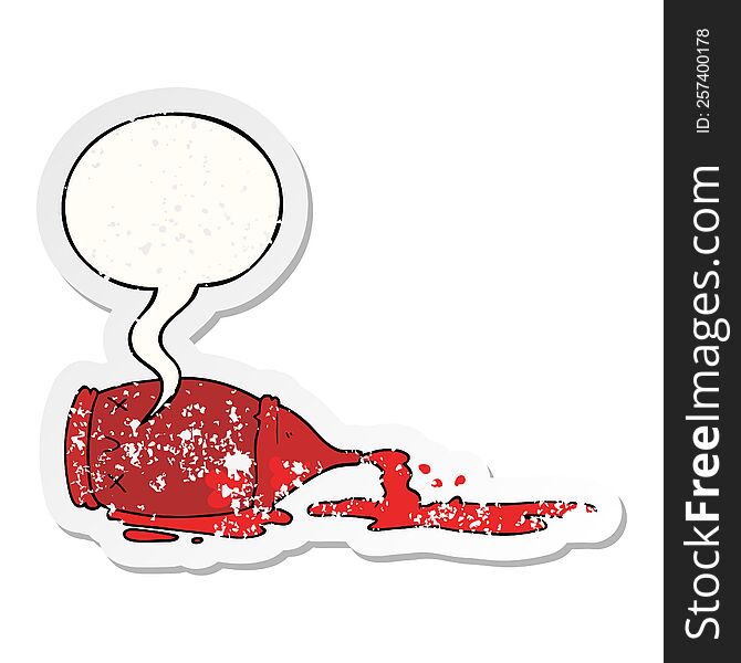 Cartoon Spilled Bottle And Speech Bubble Distressed Sticker