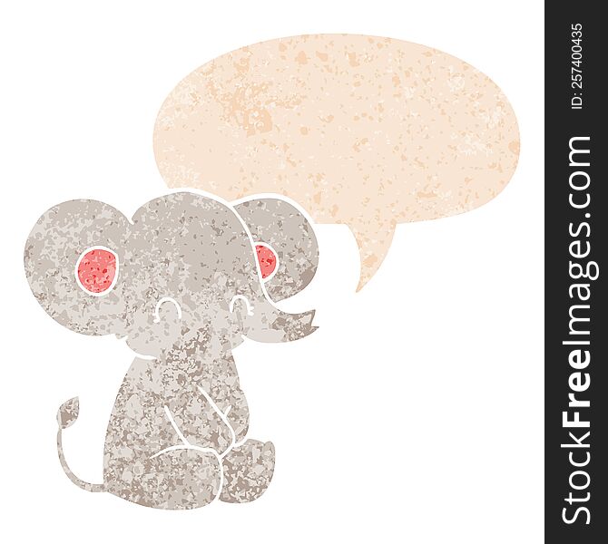Cute Cartoon Elephant And Speech Bubble In Retro Textured Style