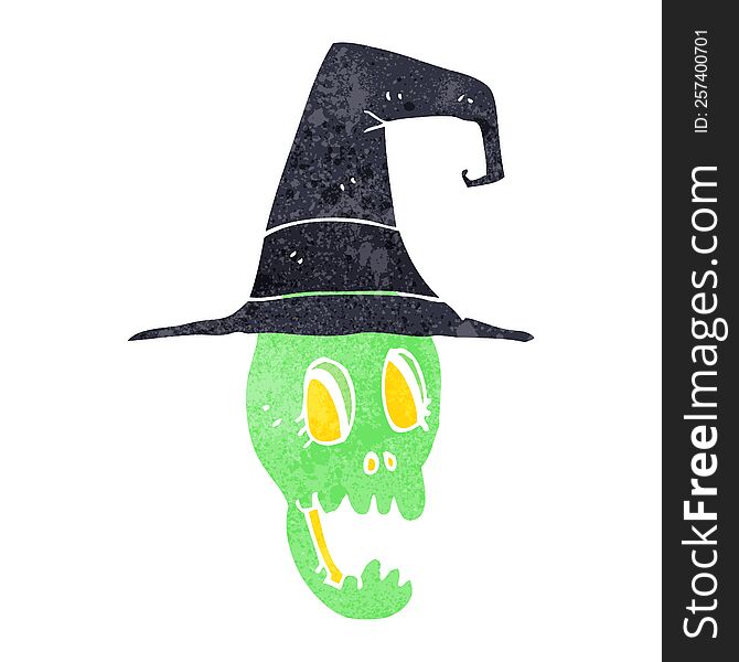 Retro Cartoon Skull Wearing Witch Hat