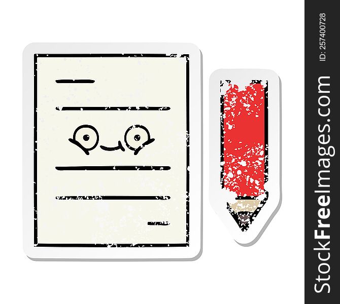 Distressed Sticker Of A Cute Cartoon Test Paper