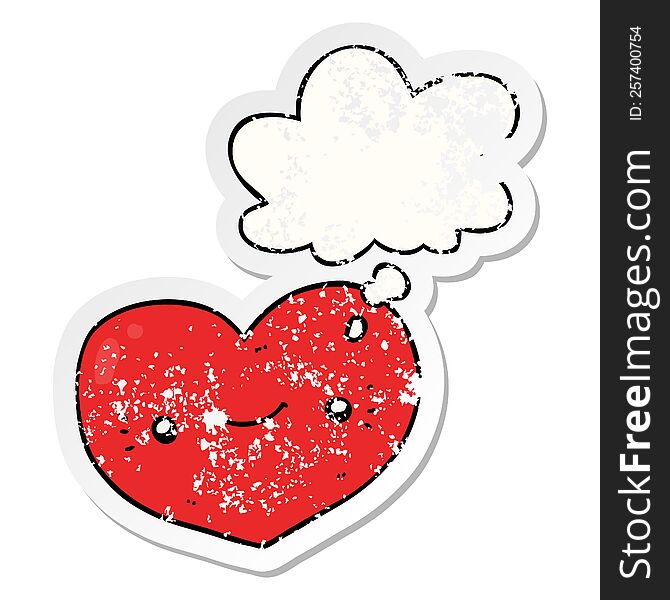 Heart Cartoon Character And Thought Bubble As A Distressed Worn Sticker