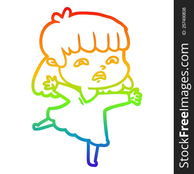 Rainbow Gradient Line Drawing Cartoon Worried Woman
