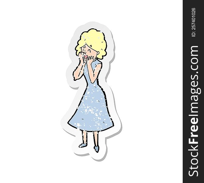 Retro Distressed Sticker Of A Cartoon Worried Woman