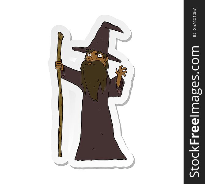 Sticker Of A Cartoon Spooky Wizard