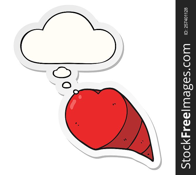 cartoon love heart symbol with thought bubble as a printed sticker