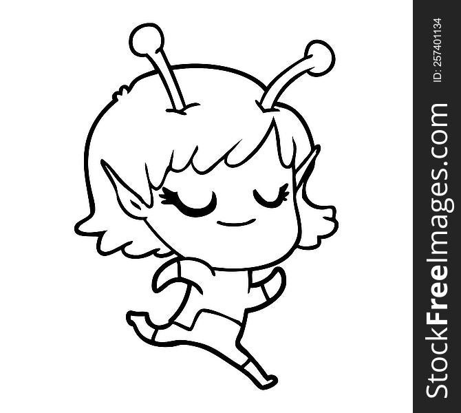 smiling alien girl cartoon running. smiling alien girl cartoon running