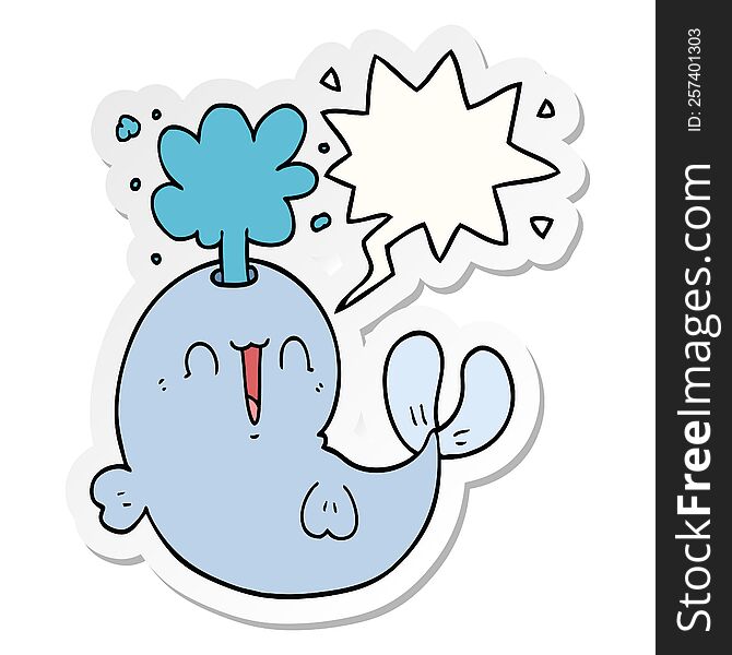 cartoon whale spouting water and speech bubble sticker