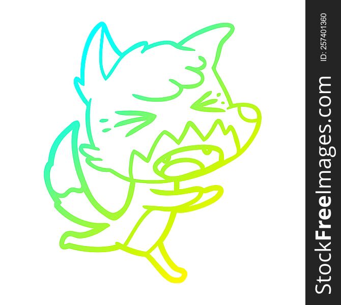 cold gradient line drawing of a angry cartoon fox running