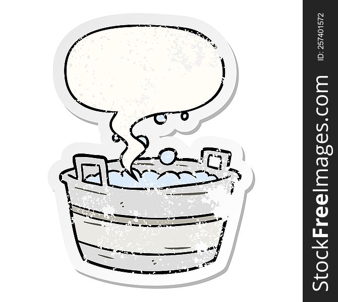 Cartoon Old Tin Bath Full Of Water And Speech Bubble Distressed Sticker