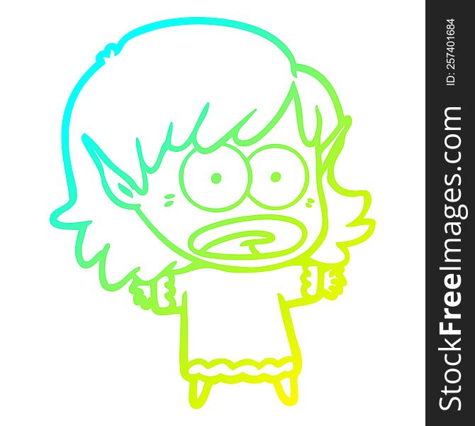 Cold Gradient Line Drawing Cartoon Shocked Elf Girl