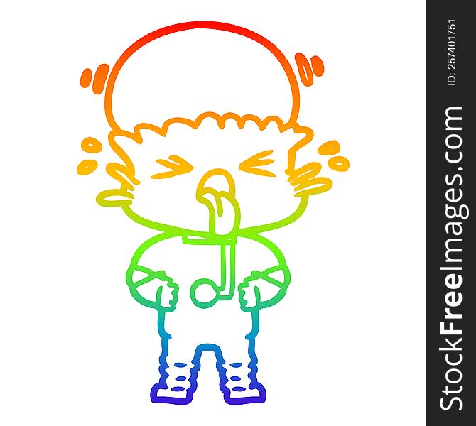 rainbow gradient line drawing of a disgusted cartoon alien